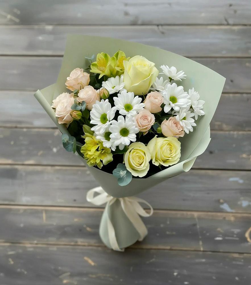 Букет цветов из: Альстромерии, Розы и Хризантемы в Воробьево