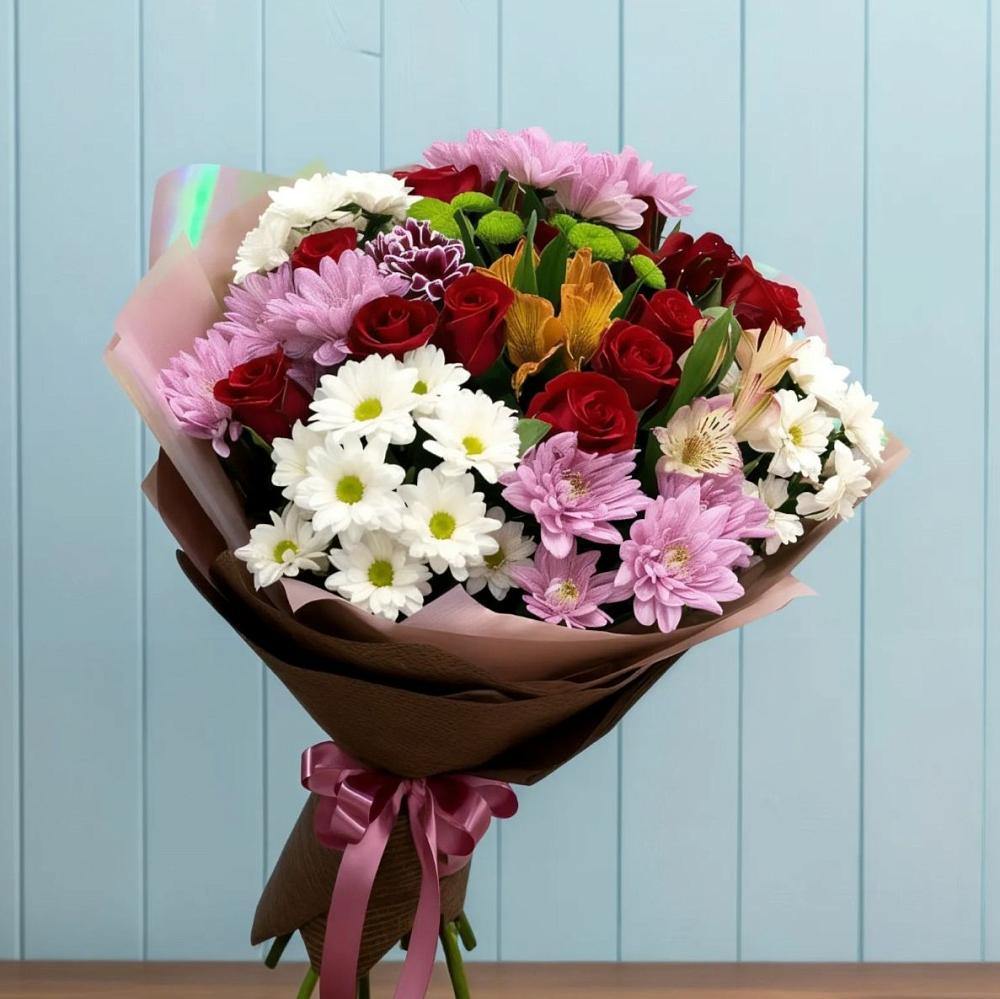Букет цветов из: Розы, Хризантемы и Альстромерии в Воробьево